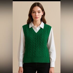 Christian Siriano Green Cable Knit Sweater Vest Layered Blouse Woman XL Gilmore